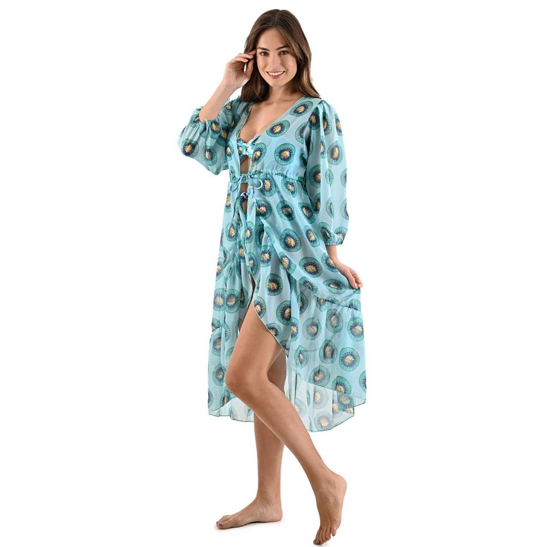 Conjunto de traje de baño entero azul con camisa