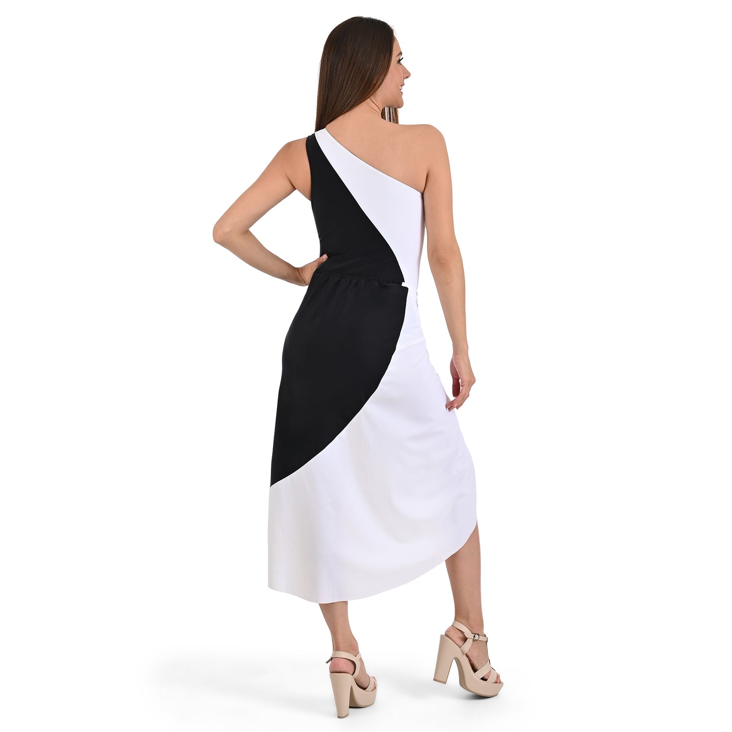 Conjunto de Traje de baño Entero Elegante Bicolor Negro y Blanco con Falda