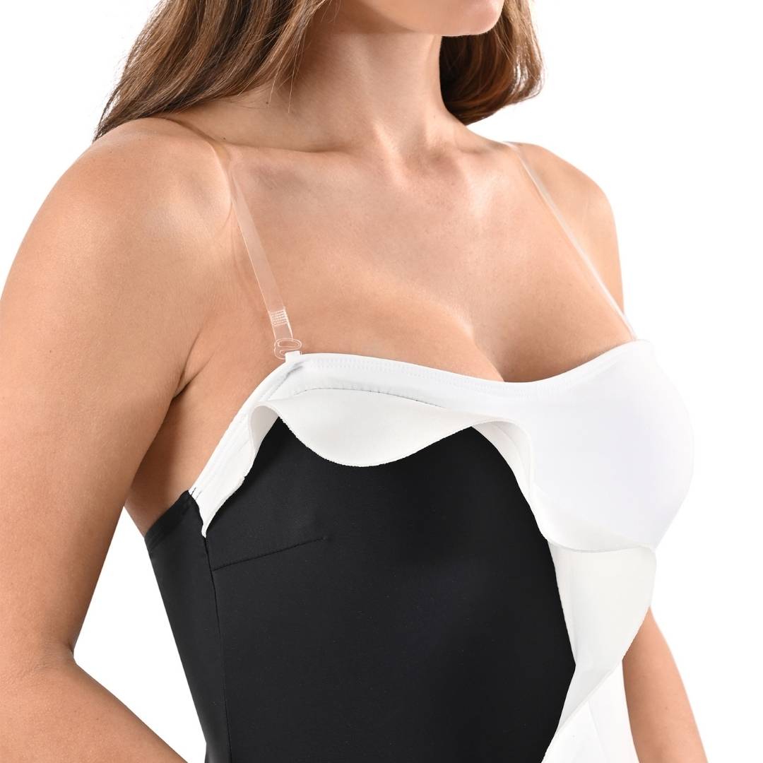 Traje de baño entero clásico negro con blanco