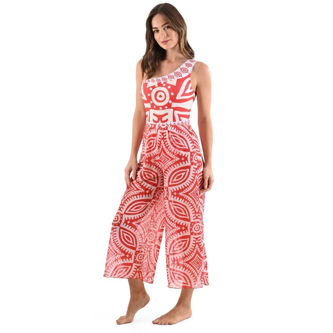 Entero rojo con blanco acompañado con pantalón